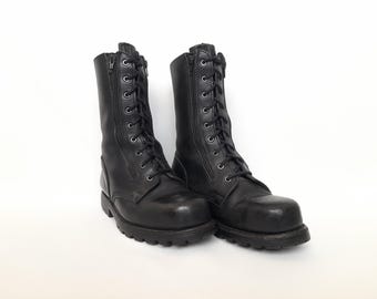 靴 Vintage Europe military boots 90s Vintage Mens Alpex Steel Toe Cap 9 Eye Combat Boots , 9 Eye Combat