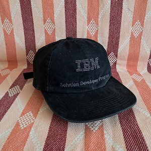 Vintage IBM Hat 90s Y2K Techcore Computer Promo Cap, IBM Solution Developer Program Embroidered Black Strapback Hat,Tech Merchant Retro IT