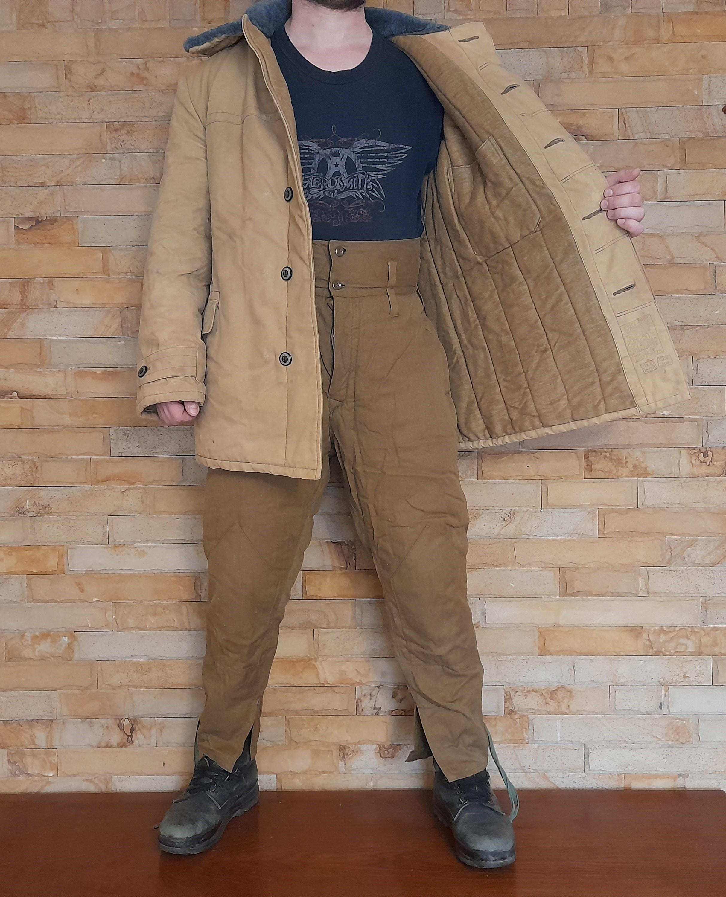 Vintage 70s Soviet Uniform Jacket - Pants Winter Padded Uniform 