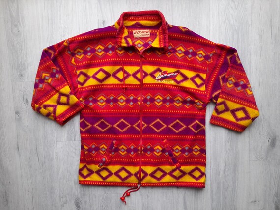 Vintage 90s SALOMON Fleece Pullover Jacket ,aztec Color Fleece Zip 