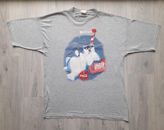 1998 Coca-Cola Polar Bear T-shirt Vintage 1990-tals bleknad reklam-T-shirt Coke Soda Sportswear XL T-shirt, Coca Cola Polar Bears Sydpolen 90-tal