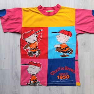 Vintage 90s Charlie Brown AOP T-Shirt ,Charlie Brown Vintage Tee ,90s Charlie Brown Peanuts Color Tee , Large ,Schulz  Charlie Brown T-Shirt