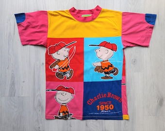 T-shirt Charlie Brown AOP vintage des années 90, t-shirt vintage Charlie Brown, t-shirt couleur arachides Charlie Brown des années 90, grand, t-shirt Schulz Charlie Brown