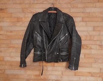 Vintage 90s Biker Black Leather Jacket,real Leather Biker