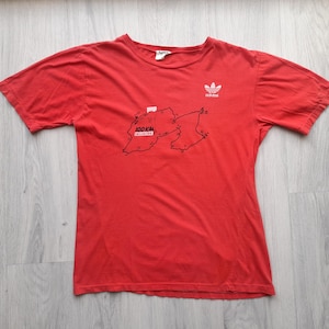 Vintage 70s 80s Adidas  Biel Running Days Marathon T-Shirt red Large Single Stitch Running Tee ,Adidas Switzerland Running Marathon T-Shirt