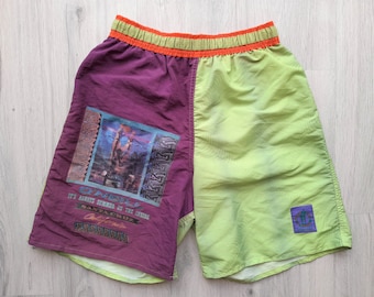 Vintage 90er O'neill Mehrfarbige Shorts, 90er O'neill Shorts, California Surf Wear, Retro Mehrfarbige Polyamid Surfshorts, Strand Badeshorts