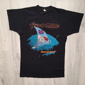7SM1 【GREAT WHITE】グレートホワイト　ツアーTシャツ 古着 80年代 グレートホワイトミスタ ボーンハイウェイハンターツアー