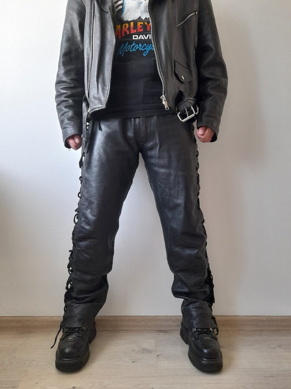 Vintage Real Leather Biker Motorcycle Rocker Mens… - image 3