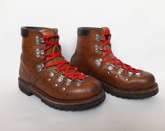 Vintage 80s GRO-NELL Leather Brown Hiking Ankle Boots ,EU 37/5, Italy Made, Work Combat Boots ,Womens Hiking Leather Heavyweight Brown Boots