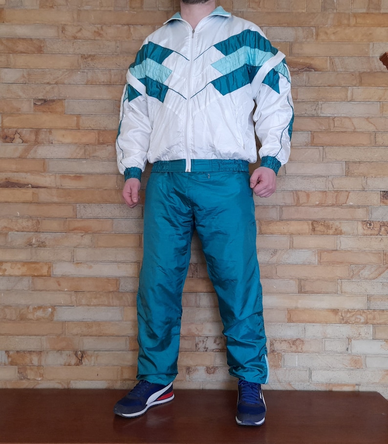 Vintage 90s Multi Color color tracksuit , Rave Techno tracksuit vintage Full Track Suit colorful colorblock ,Track Suit ,Mens M , 90s Track zdjęcie 1