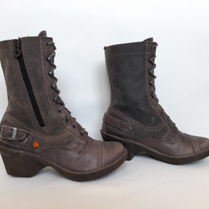 Vintage Women&#39;s The Art Company Platform Shoes ,Size EU 36 ,Womens Gray Leather Zip Boots ,The Art Company Gray Lace Up Zipper Boots