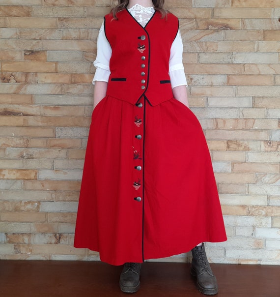 Vintage 90s Womens Alphorn Trachtenmode Red dress… - image 2
