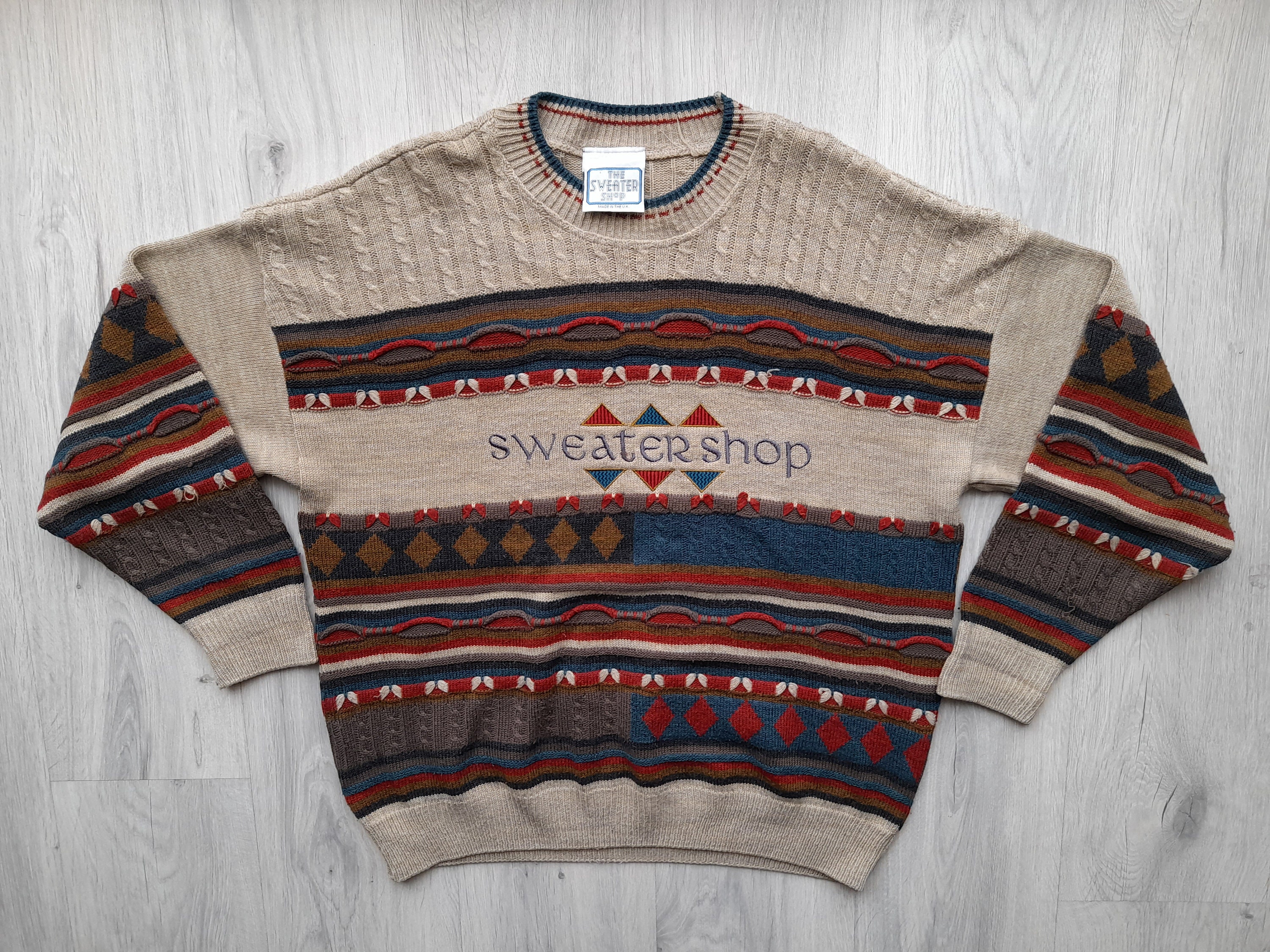 Vintage 90s The Sweater Shop pullover ,Made in The UK, Colourful Sweater ,Sweater Shop Patterned Knit jumper ,Knit Jumper Multicolour,Large Vintage 90s The Sweater Shop pullover ,Made in The UK, Colourful Sweater ,Sweater Shop Patterned Knit jumper ,Knit Jumper Multicolour,Large