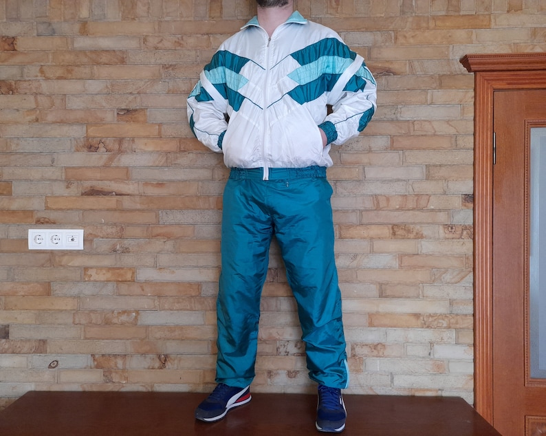 Vintage 90s Multi Color color tracksuit , Rave Techno tracksuit vintage Full Track Suit colorful colorblock ,Track Suit ,Mens M , 90s Track zdjęcie 4