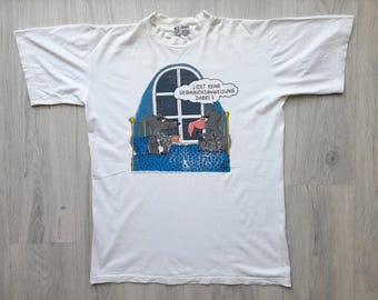 Vintage Uli Stein 90s Cartoon T-Shirt ,Mouse Uli Stein Koch Cartoon Edition Germany Tee ,Large