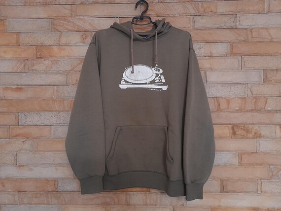 Vintage 90s 00s Technics Turntable Hoodie DJ Hip-hop Techno Worn