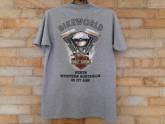HARLEY DAVIDSON / Tシャツ/--/コットン/GRY/プリント Vintage 1990 Biker World Harley Davidson Perth Australia Tee