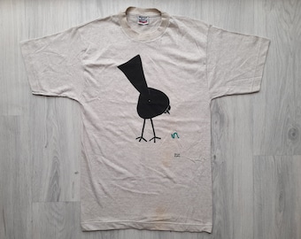 Maglietta vintage con uccello artistico anni '90, maglietta con arte minimalista, taglia media-large, maglietta con uccello anni '90, maglietta vintage con arte italiana