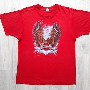 Vintage 1987 3D Emblem Fort Worth Eagle Tee ,80s 3D Emblem Forth Worth Texas T-Shirt ,XL ,Single Stitch,1987 3D Emblem Biker red tee,Biker