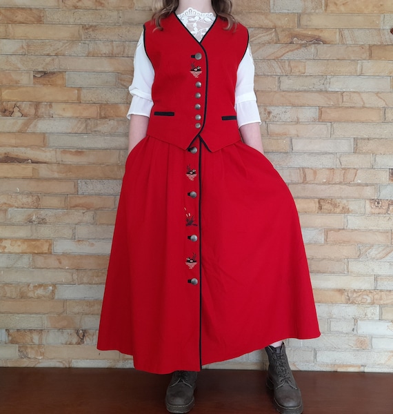 Vintage 90s Womens Alphorn Trachtenmode Red dress… - image 1