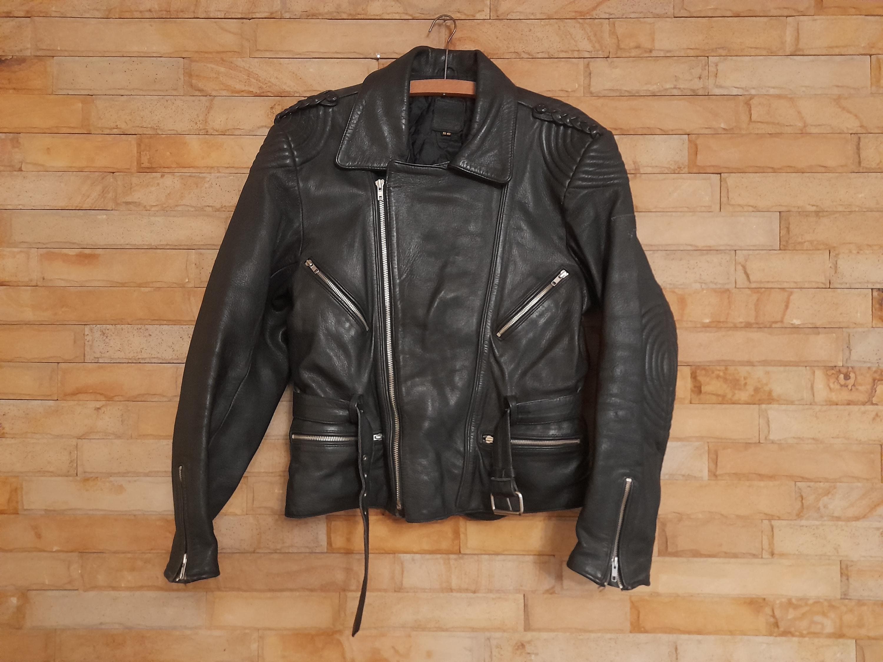 Vintage 90s Biker Black Leather Jacket,real Leather Biker