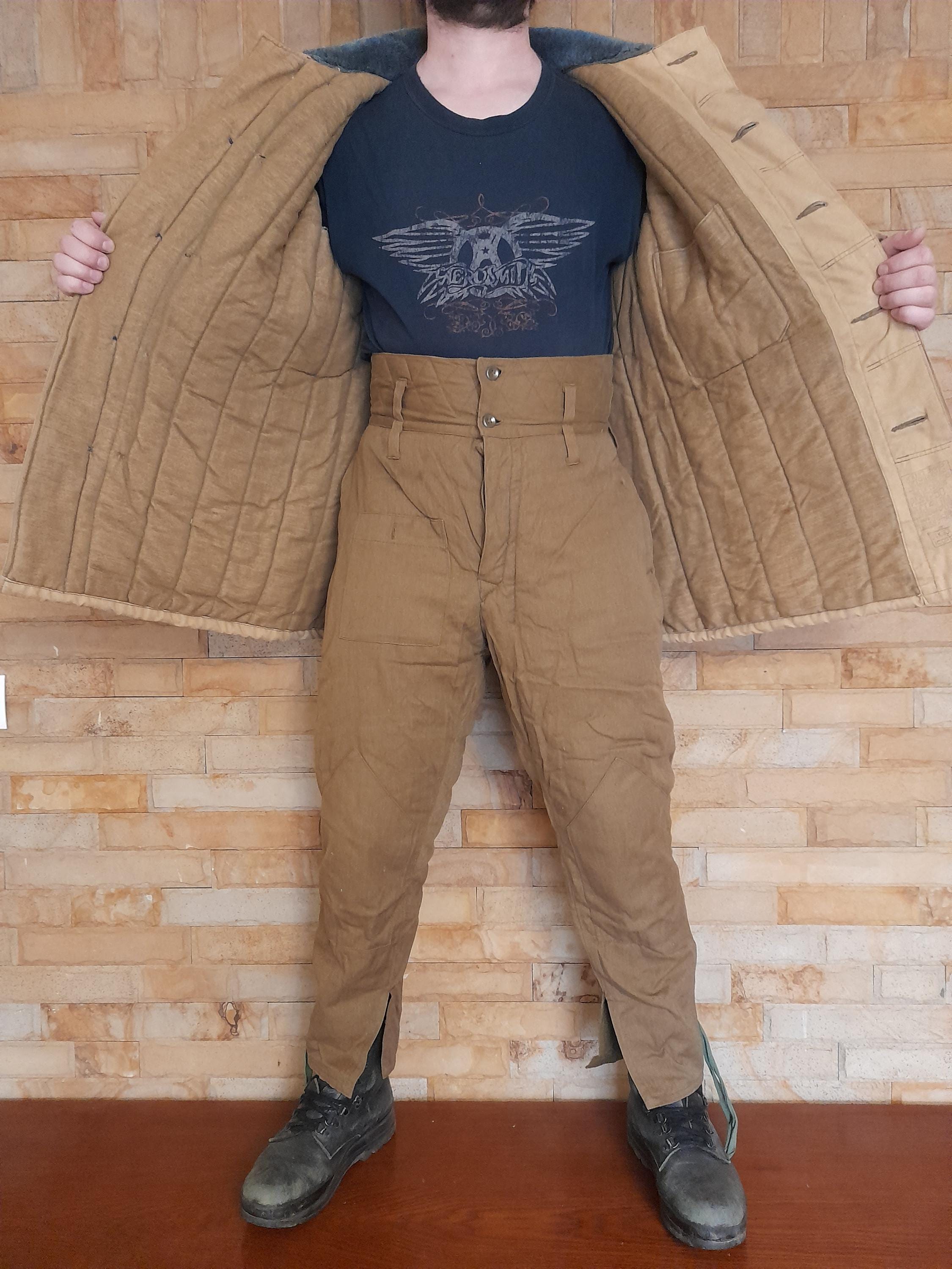 Vintage 70s Soviet Uniform Jacket - Pants Winter Padded Uniform 