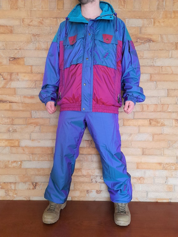 Vintage 90s two piece K2 Ski Suit, Shiny Ski Suit,