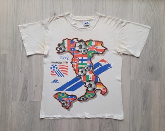 Vintage 90s World Cup 1994 Medium  Size Tee , Italy Soccer T-Shirt , Italy USA WORLD Cup 94 Italy  Team T-Shirt ,Faded Worn Tee ,Made in Usa