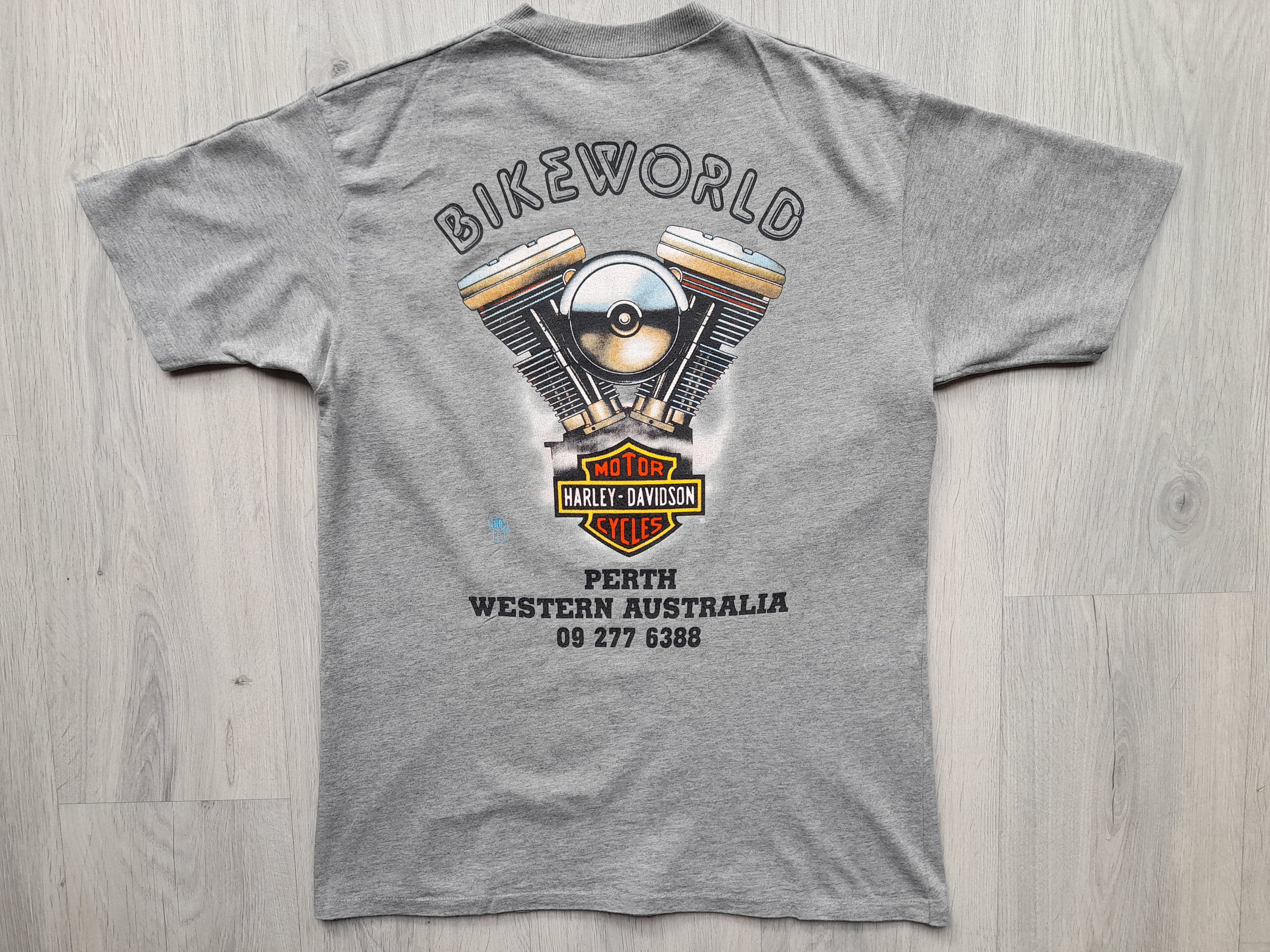 Vintage 1990 Biker World Harley Davidson Perth Australia Tee