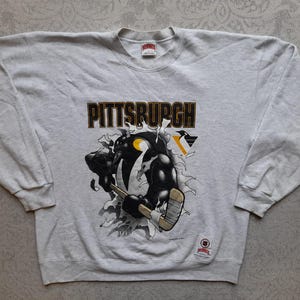 Vintage 90s Pittsburgh Penguins Sweatshirt Penguins Crewneck Penguins Sweater Sportswear Made in USA , Pittsburgh Penguins Nutmeg Sweater XL