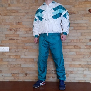 Vintage 90s Multi Color color tracksuit , Rave Techno tracksuit vintage Full Track Suit colorful colorblock ,Track Suit ,Mens M , 90s Track zdjęcie 3