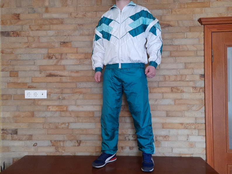 Vintage 90s Multi Color color tracksuit , Rave Techno tracksuit vintage Full Track Suit colorful colorblock ,Track Suit ,Mens M , 90s Track zdjęcie 3