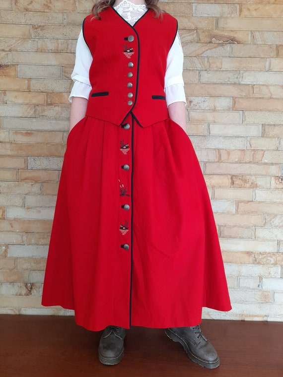 Vintage 90s Womens Alphorn Trachtenmode Red dress… - image 3