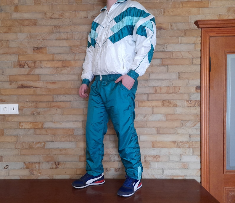 Vintage 90s Multi Color color tracksuit , Rave Techno tracksuit vintage Full Track Suit colorful colorblock ,Track Suit ,Mens M , 90s Track zdjęcie 5