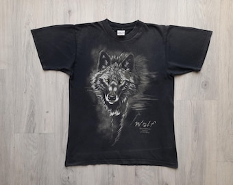 Maglietta Vintage Wolf, Maglietta Harlequin Nature, Taglia M, Prodotto nell'UE (Canis lupus), Maglietta Gray Wolf, Maglietta Night Wolves, Lupi, Foresta Notturna