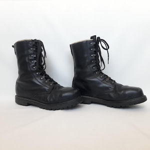 Vintage German Army Black Leather Combat Boots ,Bundeswehr Army Paratrooper Boots ,  41 EU , Military Leather boots , Steel Toe combat boots