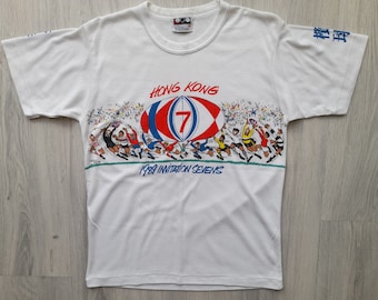 T-shirt Vintage Années 90 Hong Kong Rugby Sevens - Fidji Triple Couronne Vainqueurs, Taille L, Noir