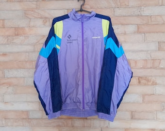 Vintage jaren '90 Multi Color kleur trainingsjack, Rave Techno trainingsjack vintage Full Zip Track Jacket Retro Sports Paars geel groen, M, jaren '90