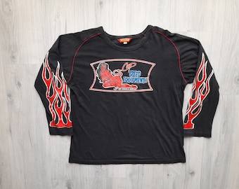 Vintage Pin up Red Devil Girl Long Sleeve Shirt , 90s Coop Devil