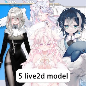 May include: An image showcasing five anime-style characters with distinct hairstyles and facial features. The characters are in different poses, with a variety of colours and styles. The text "5 live2d model" is visible at the bottom of the image.