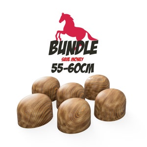 May include: A bundle of six wooden bowl blanks, each with a natural wood grain pattern. The blanks are approximately 55-60 cm in diameter. The image includes the text "BUNDLE SAVE MONEY 55-60CM".