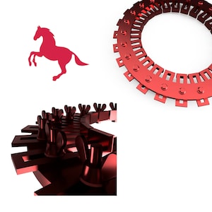 Può includere: Primo piano di un ingranaggio di metallo rosso con una serie di denti. L'ingranaggio è composto da più pezzi che sono collegati tra loro. L'ingranaggio è su uno sfondo bianco.