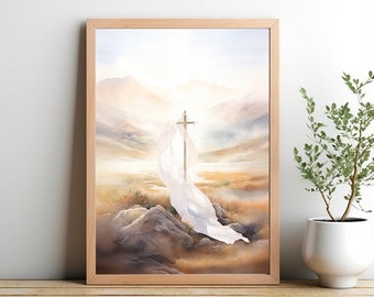 Illustration chrétienne imprimable | La croix est vide | TÉLÉCHARGEMENT NUMÉRIQUE | Jésus-Christ | Affiche de Jésus | Art mural biblique | Impression d’art numérique