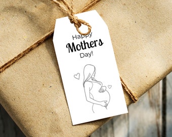 Etichette regalo per la festa della mamma | Line Art per la festa della mamma | Tag mamma stampabili | Download istantaneo | Festa della mamma stampabile | Gestante