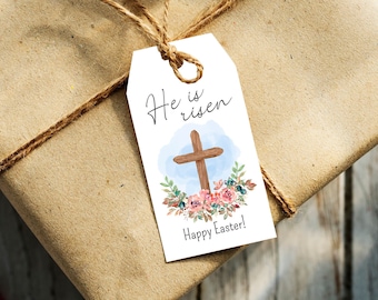 Etiquetas de regalo de Pascua imprimibles | Etiquetas de regalo cristianas imprimibles | Etiqueta religiosa de Pascua | Él ha resucitado | Felices Pascuas