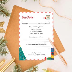Druckbarer Brief an den Weihnachtsmann | Wunschliste des Weihnachtsmanns | Einfach auszudruckender Weihnachtsbrief | Sofortiger digitaler Download