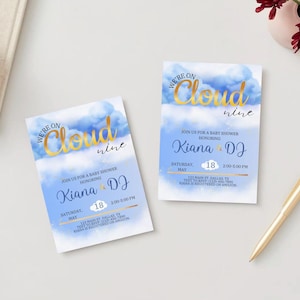 Editable Babyshower invitation, boy babyshower, We are on Cloud 9, Blue Boy Invitation