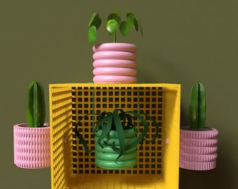 A Bit Cagey Modular Shelving | Wall-Mounted Grid Plant Stand | Stackable Shelving Unit | Indoor Plant Shelf | Versatile Wall Decor | Minimal