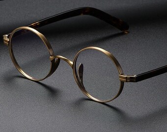 2024 Gafas redondas vintage de titanio, anteojos - Hechos a mano, anteojos recetados, montura óptica, regalo para novio, día de la madre