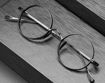 Monture de lunettes ronde d'inspiration vintage en titane pur fabriquée à la main | Monture optique, légère et hypoallergénique | Rétro unisexe